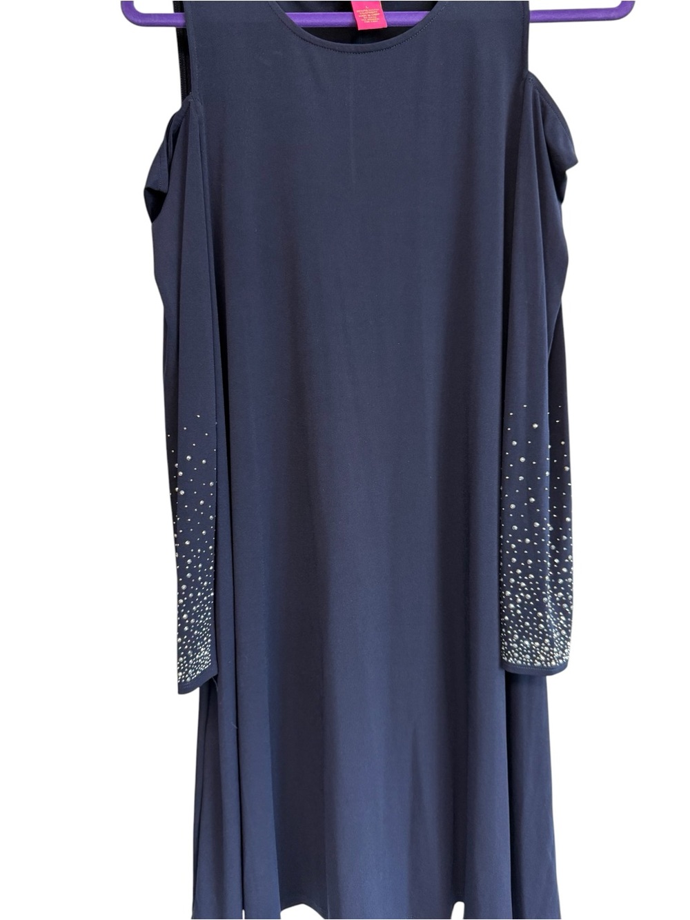 Catherine Malandrino Navy Cold Shoulder Crystal Sleeve Dress L